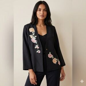 Spanner 100% Silk Embroidered Floral Blazer Jacket | Size Large